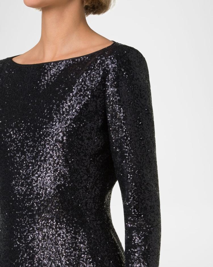 high-neck sequin jersey long-sleeve dress