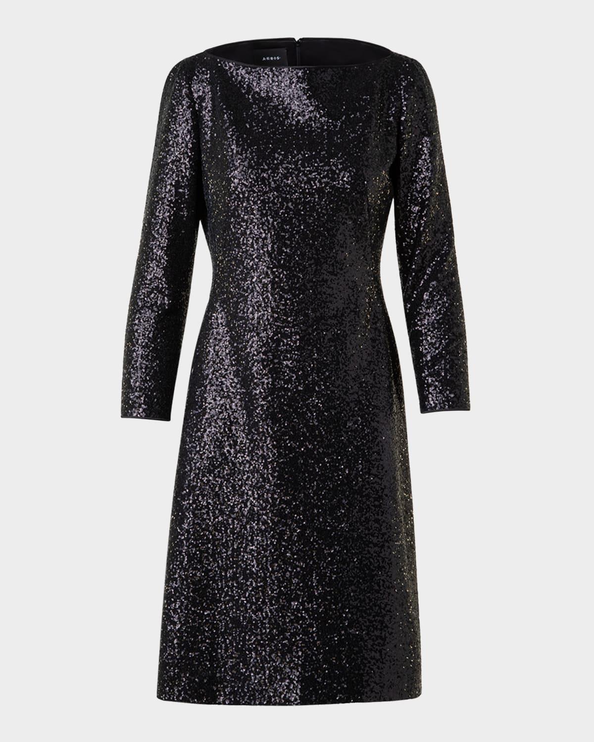 high-neck sequin jersey long-sleeve dress