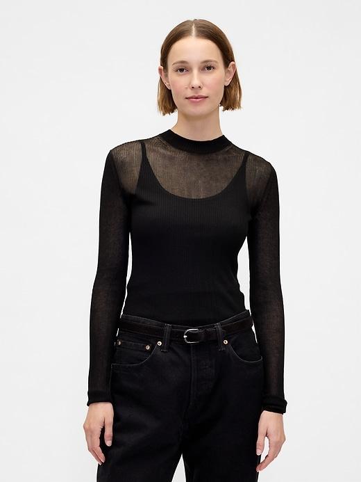 high-neck sheer sweater