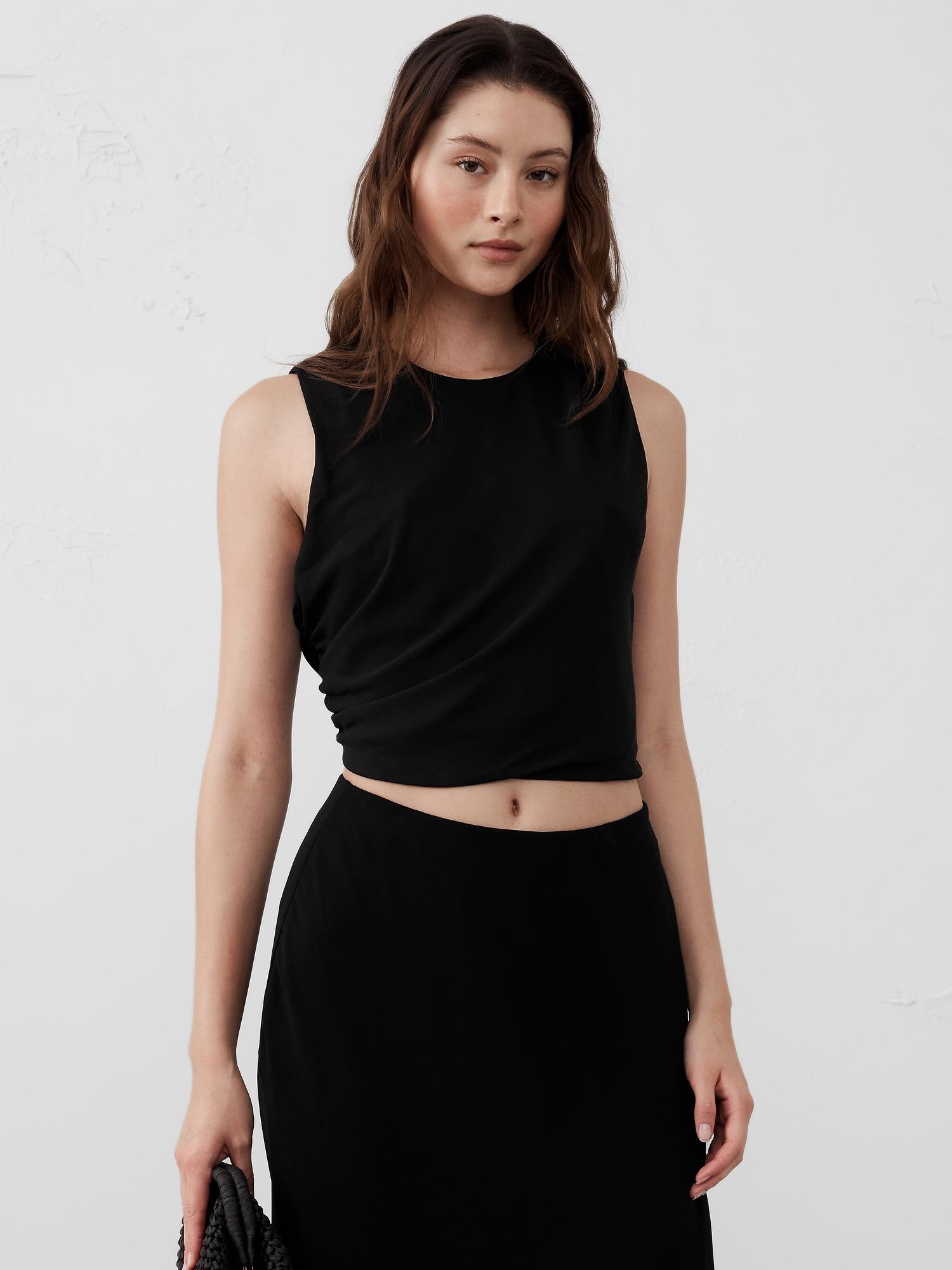 high-neck shirred cropped top