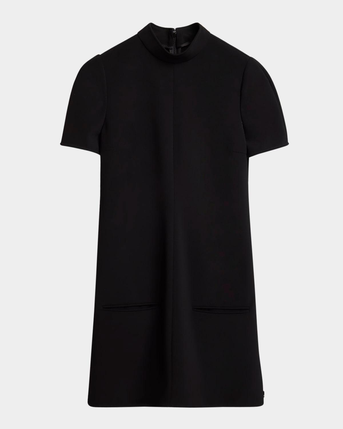 high-neck short-sleeve crepe jersey mini dress