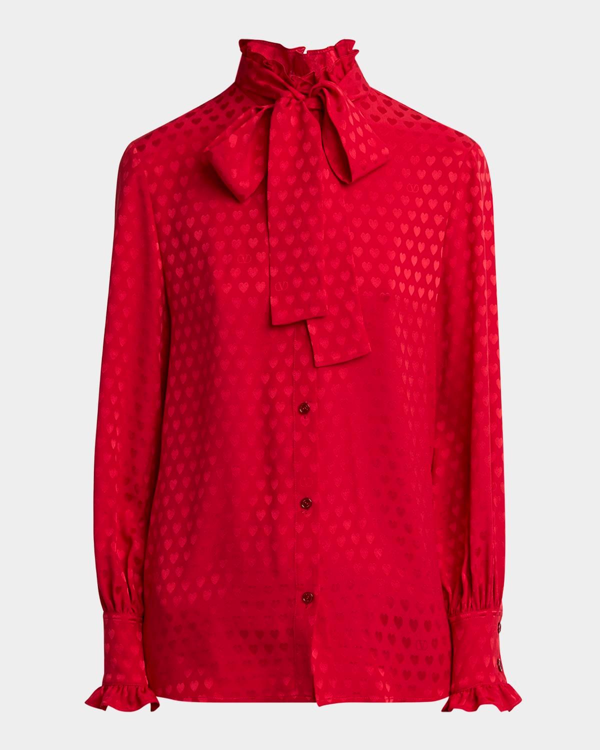 high-neck silk heart shirt