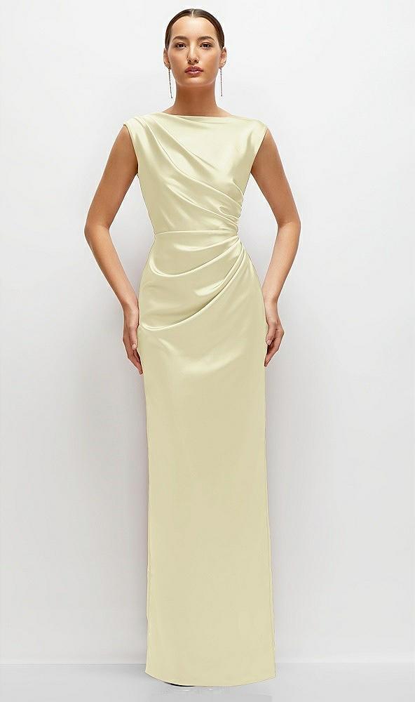 high neck sleeveless cap shoulder satin maxi dress