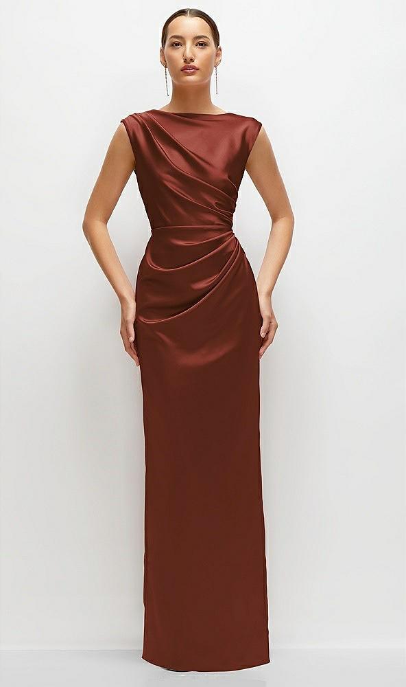 high neck sleeveless cap shoulder satin maxi dress