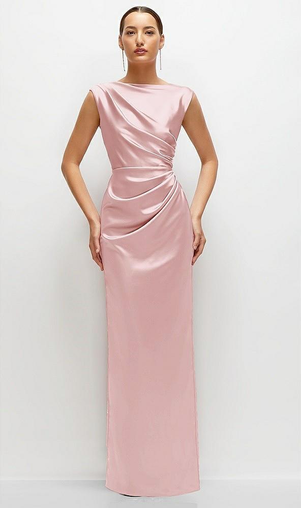 high neck sleeveless cap shoulder satin maxi dress