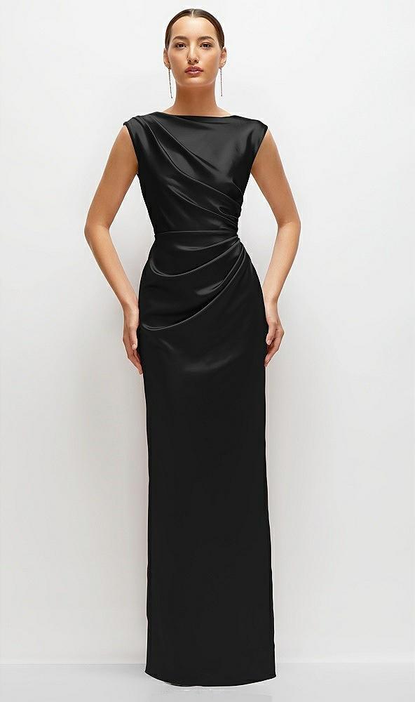 high neck sleeveless cap shoulder satin maxi dress