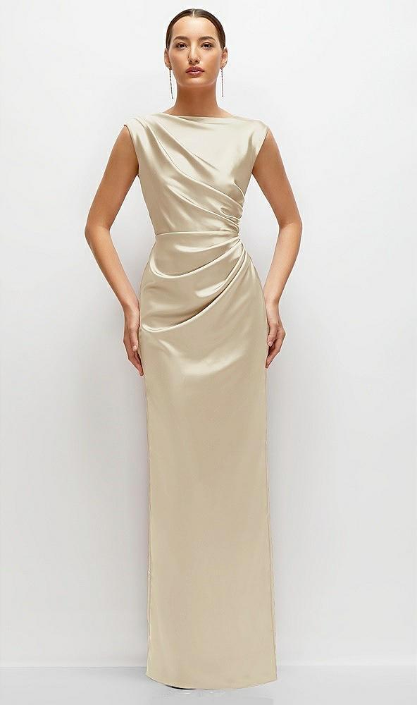 high neck sleeveless cap shoulder satin maxi dress
