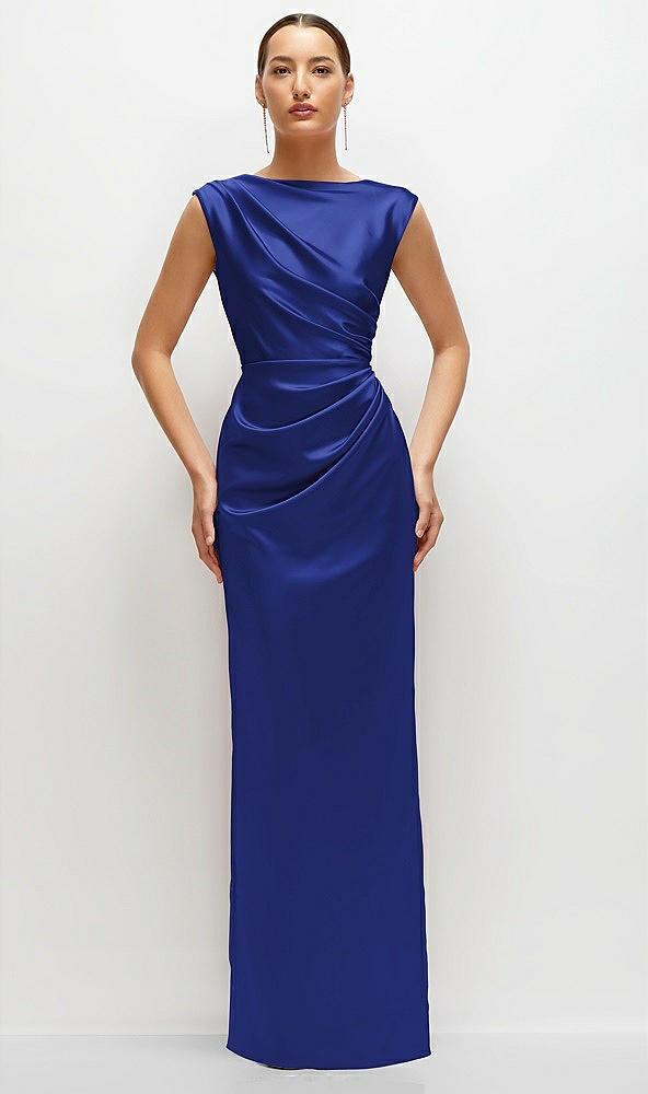 high neck sleeveless cap shoulder satin maxi dress