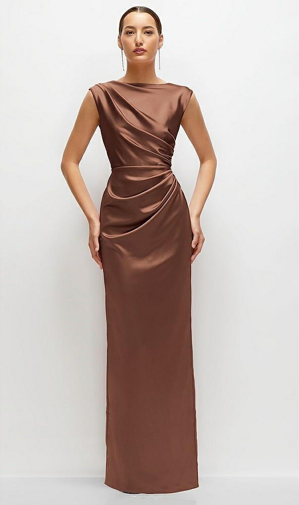 high neck sleeveless cap shoulder satin maxi dress