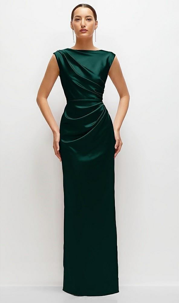 high neck sleeveless cap shoulder satin maxi dress