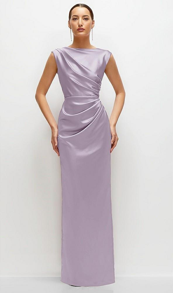 high neck sleeveless cap shoulder satin maxi dress