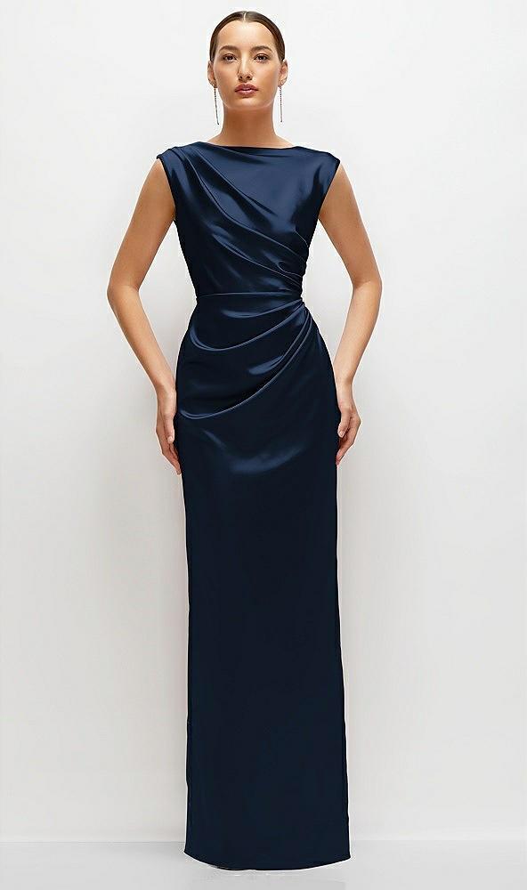 high neck sleeveless cap shoulder satin maxi dress
