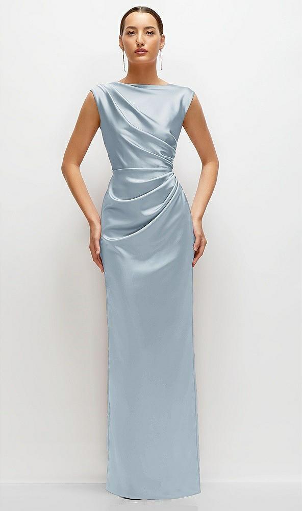 high neck sleeveless cap shoulder satin maxi dress
