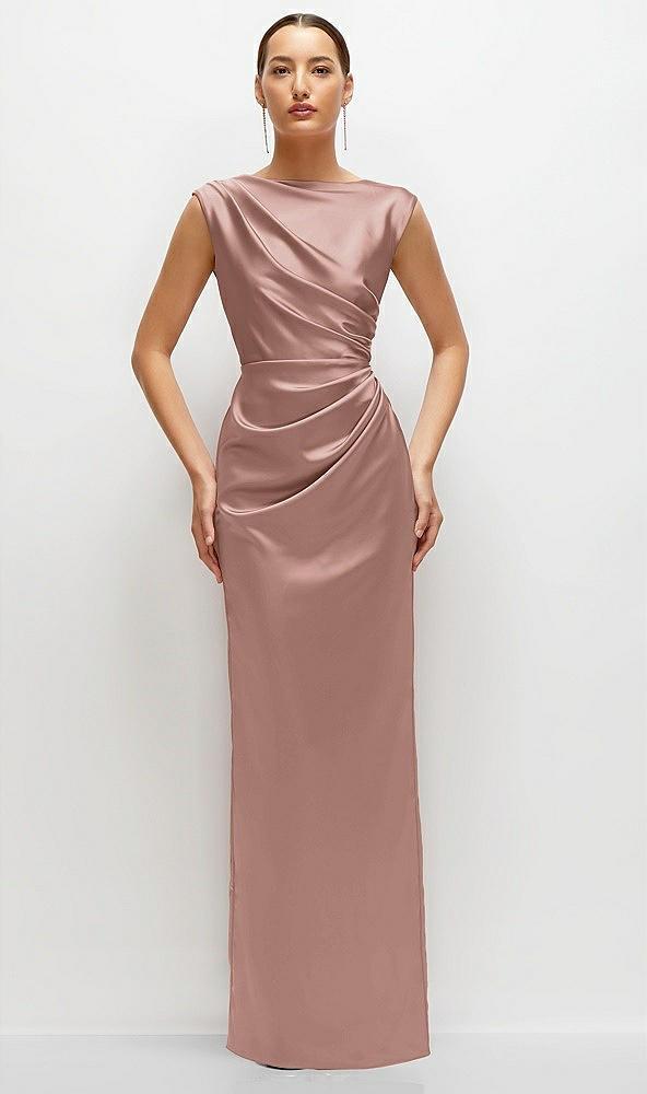 high neck sleeveless cap shoulder satin maxi dress
