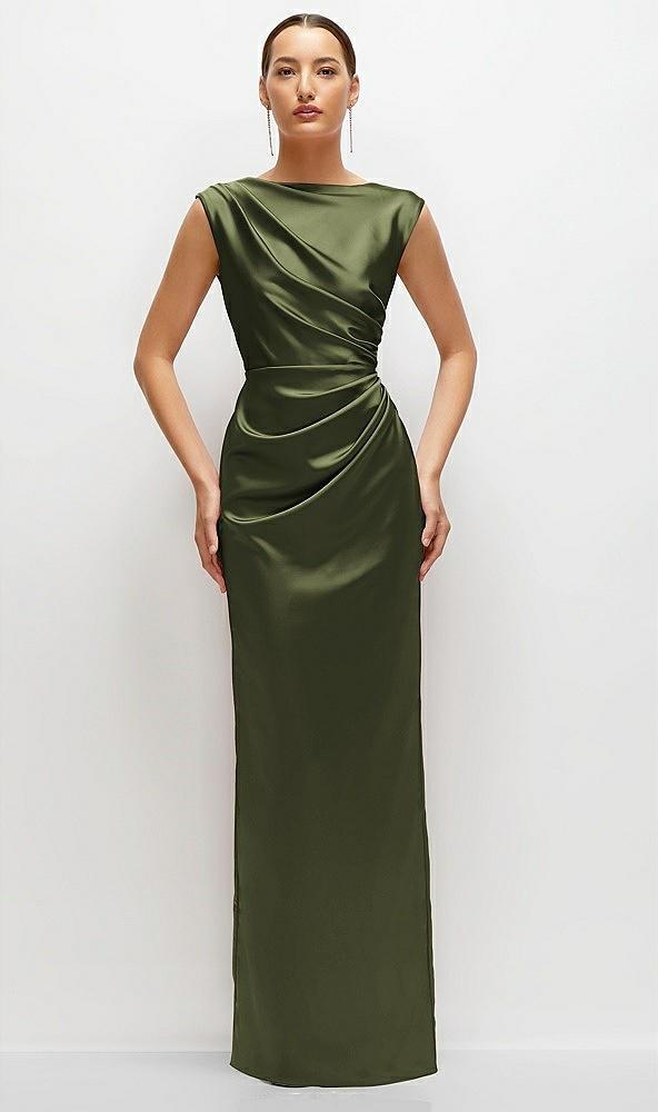 high neck sleeveless cap shoulder satin maxi dress