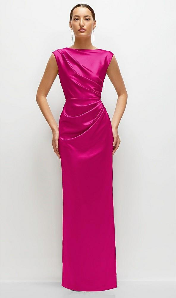 high neck sleeveless cap shoulder satin maxi dress