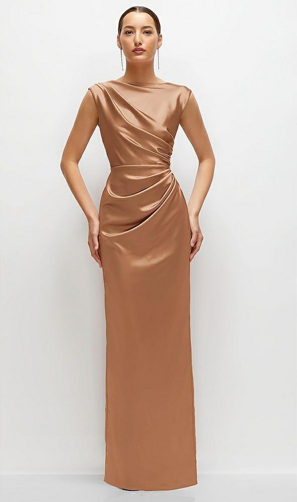 high neck sleeveless cap shoulder satin maxi dress