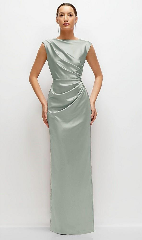 high neck sleeveless cap shoulder satin maxi dress