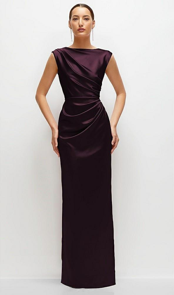high neck sleeveless cap shoulder satin maxi dress