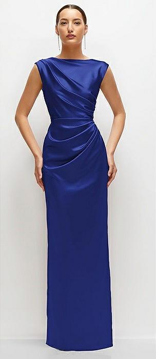 high neck sleeveless cap shoulder satin maxi dress