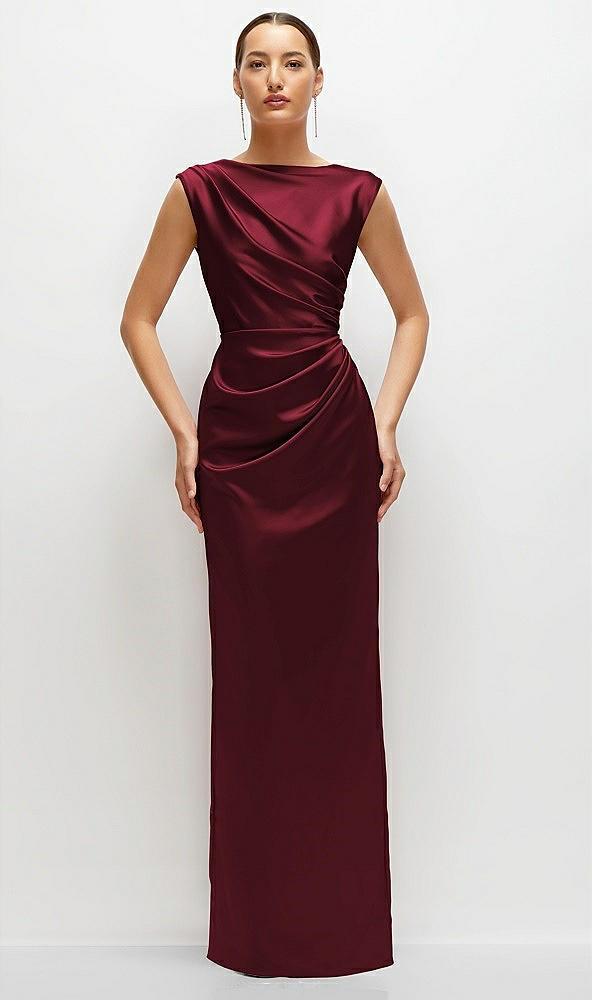 high neck sleeveless cap shoulder satin maxi dress