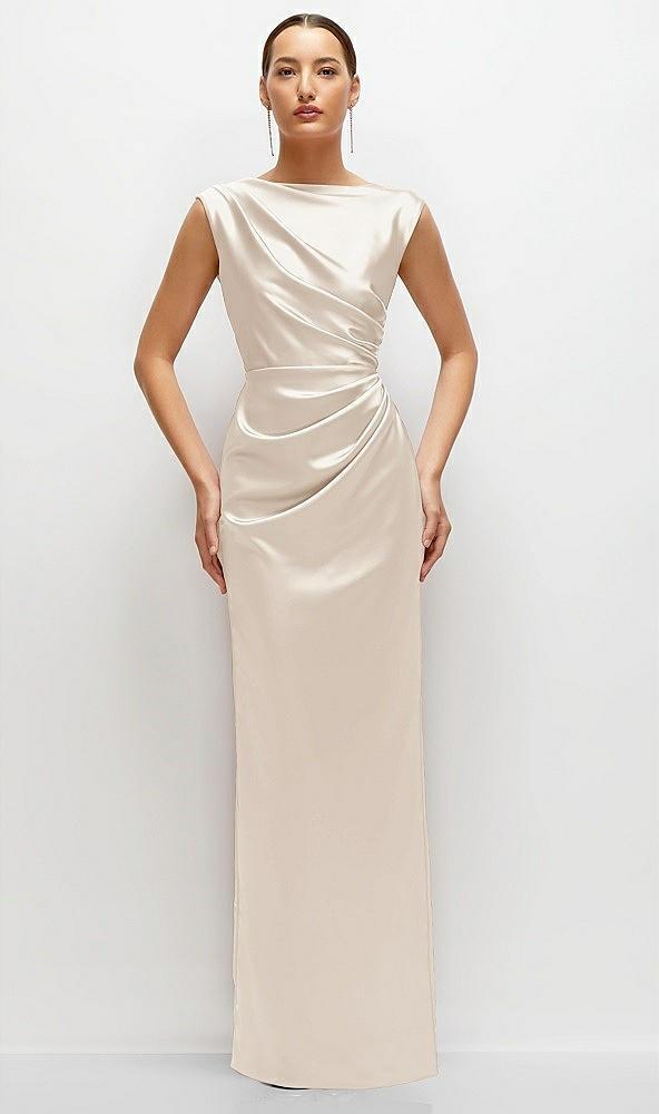 high neck sleeveless cap shoulder satin maxi dress