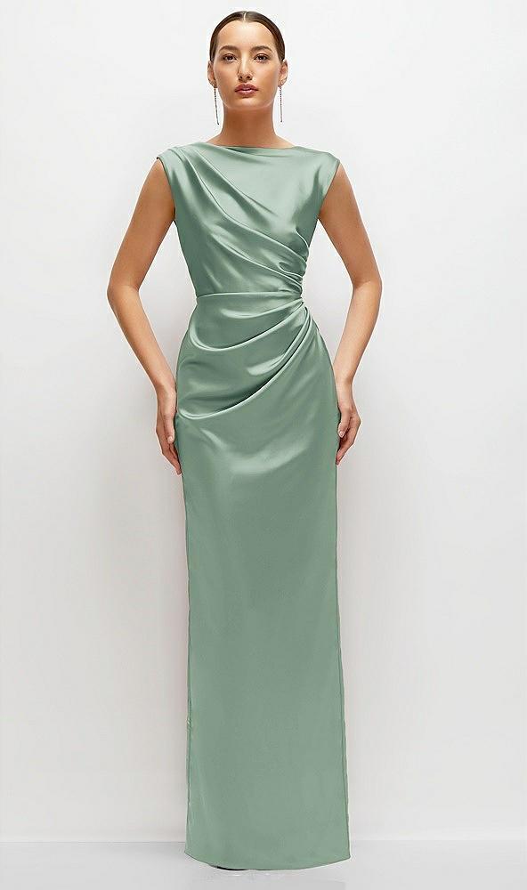 high neck sleeveless cap shoulder satin maxi dress
