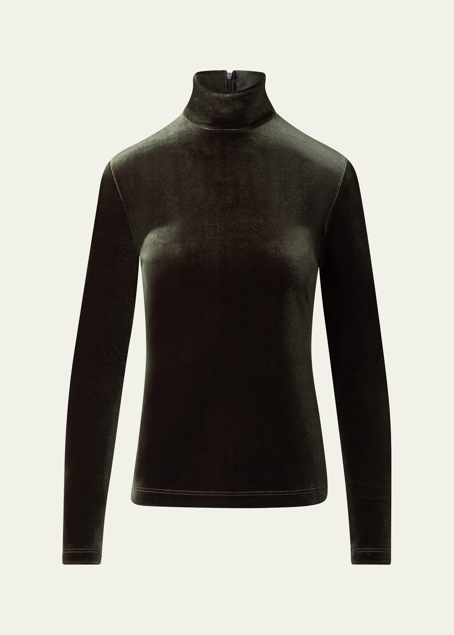 high-neck stretch velvet top