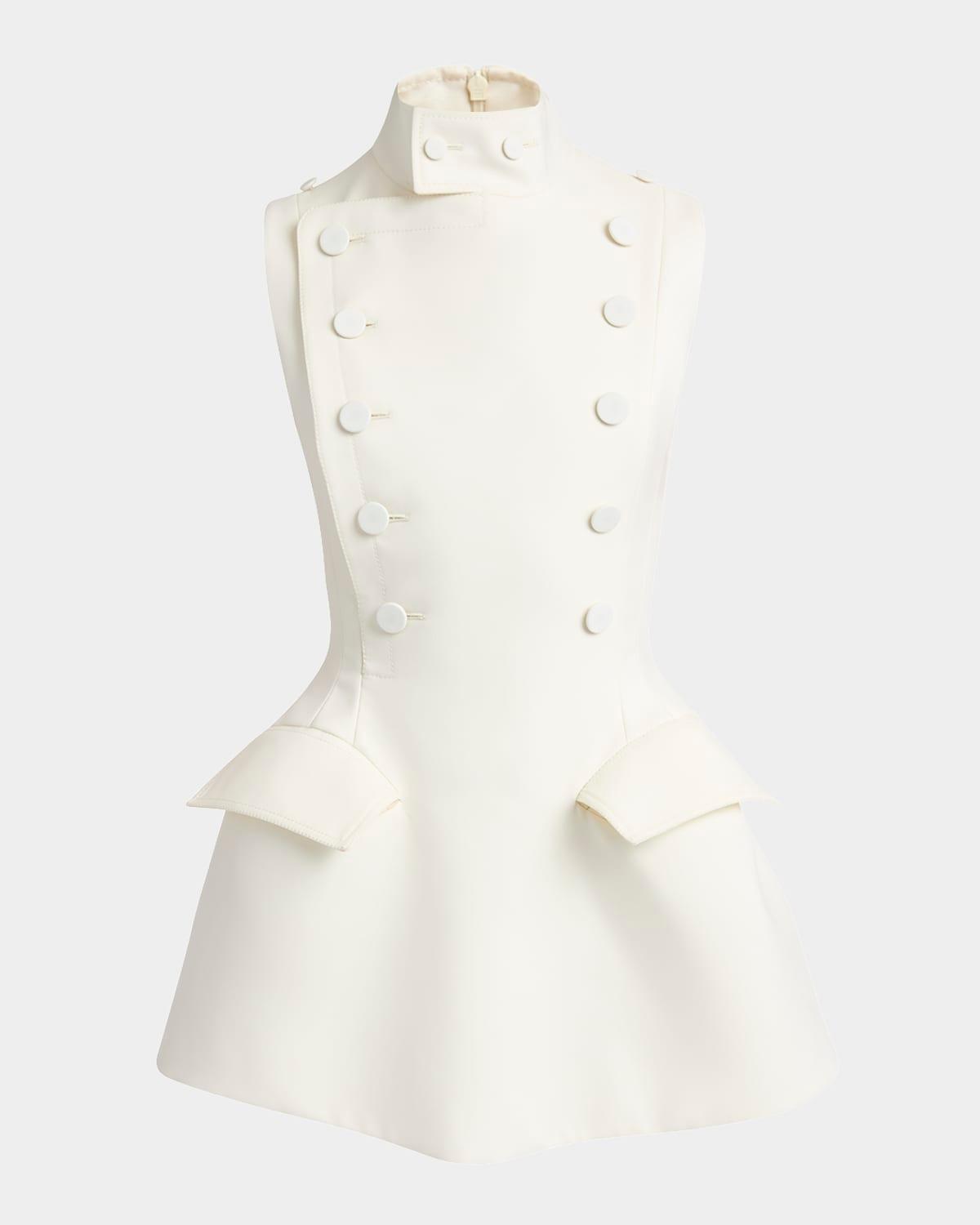 high-neck tailored flared mini dress