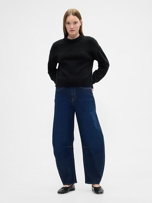 high rise barrel jeans