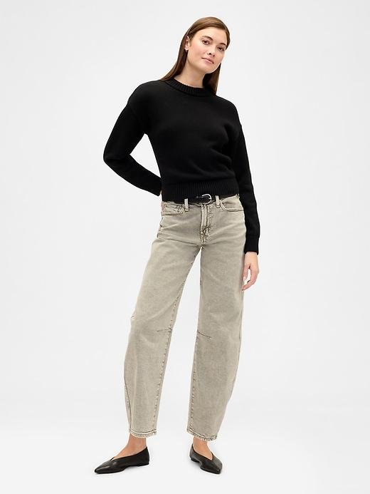 high rise barrel jeans