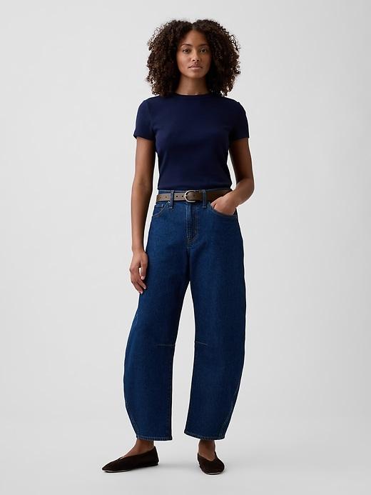 high rise barrel jeans