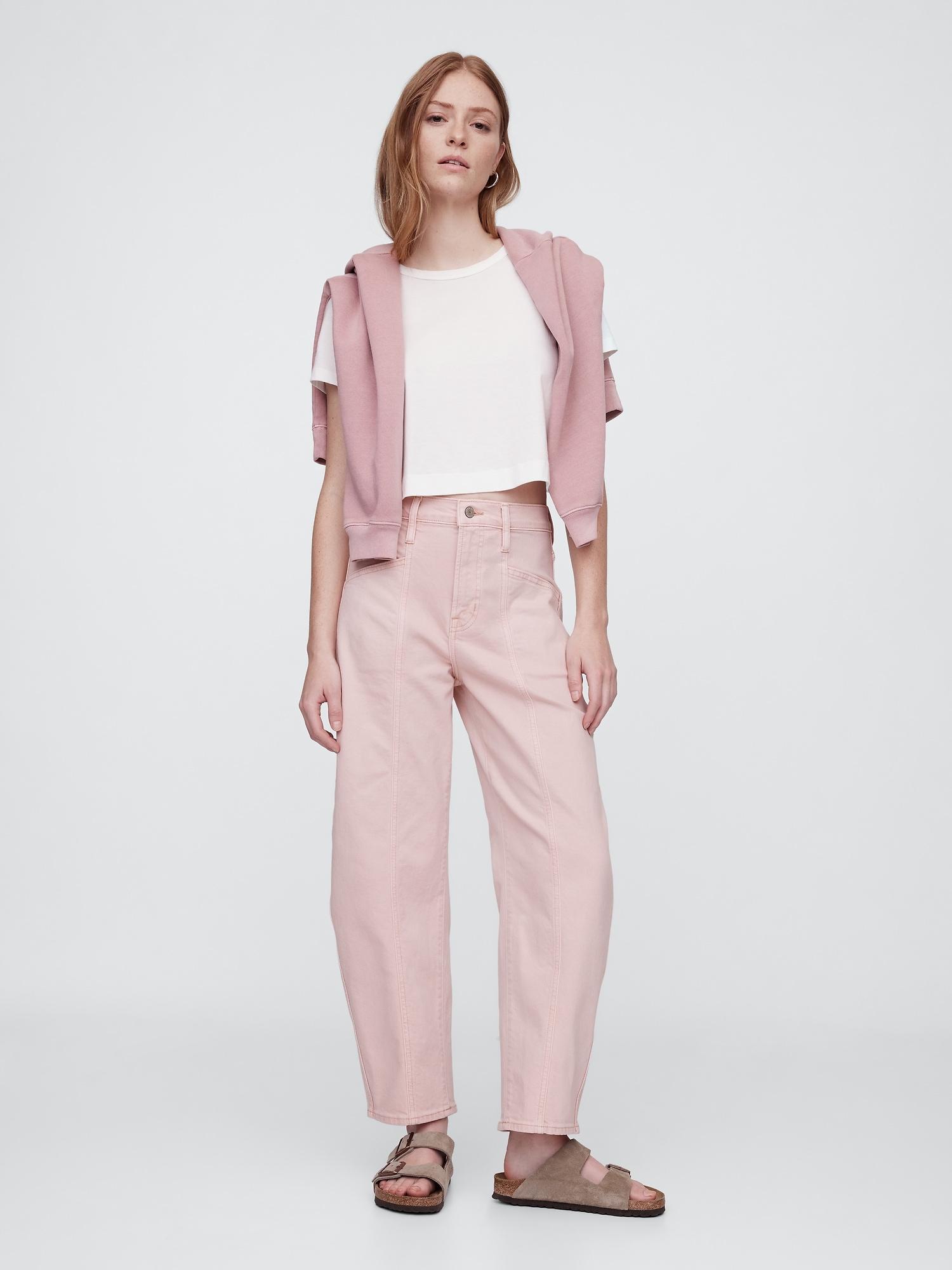 high rise barrel jeans