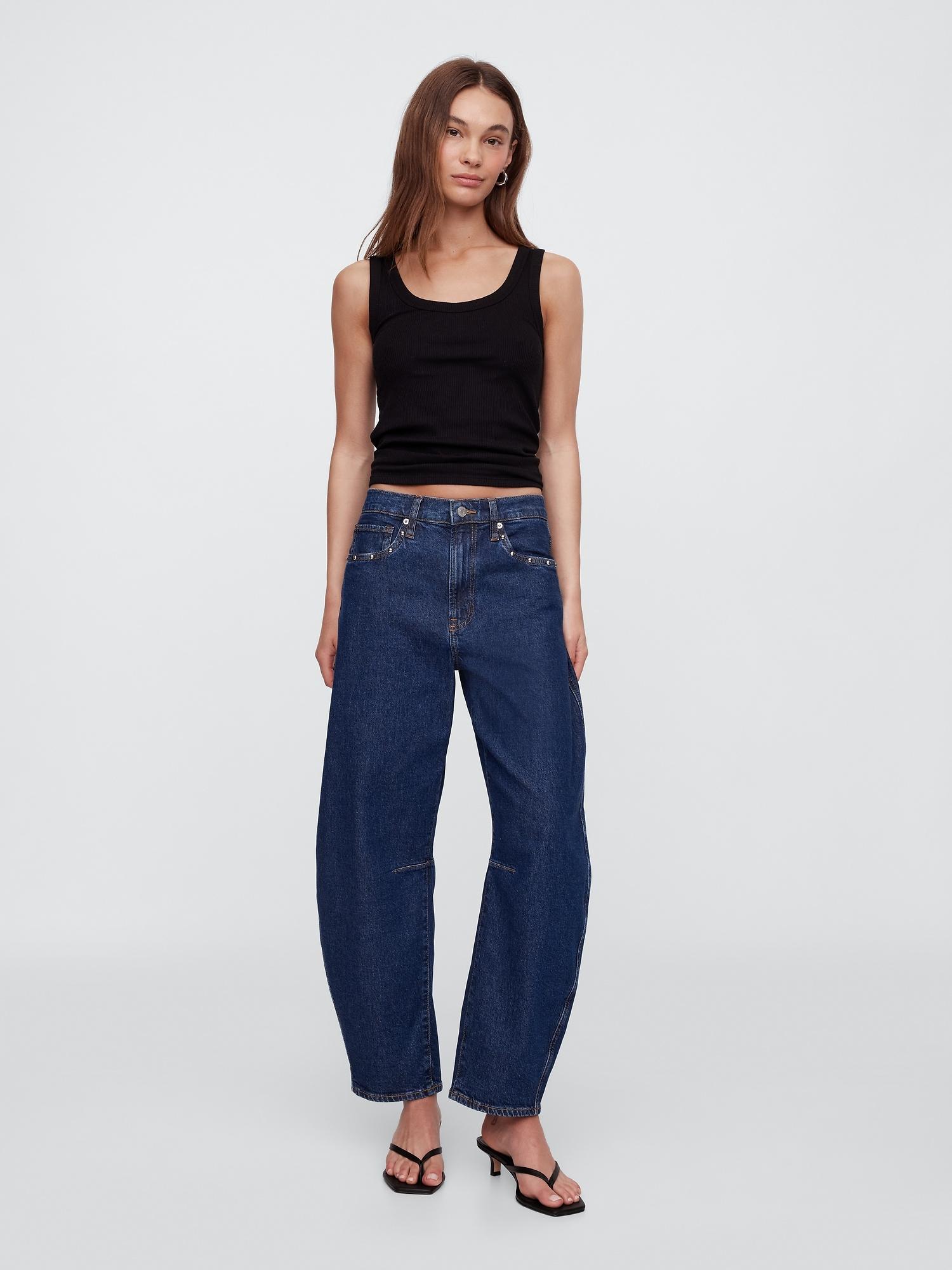 high rise barrel jeans