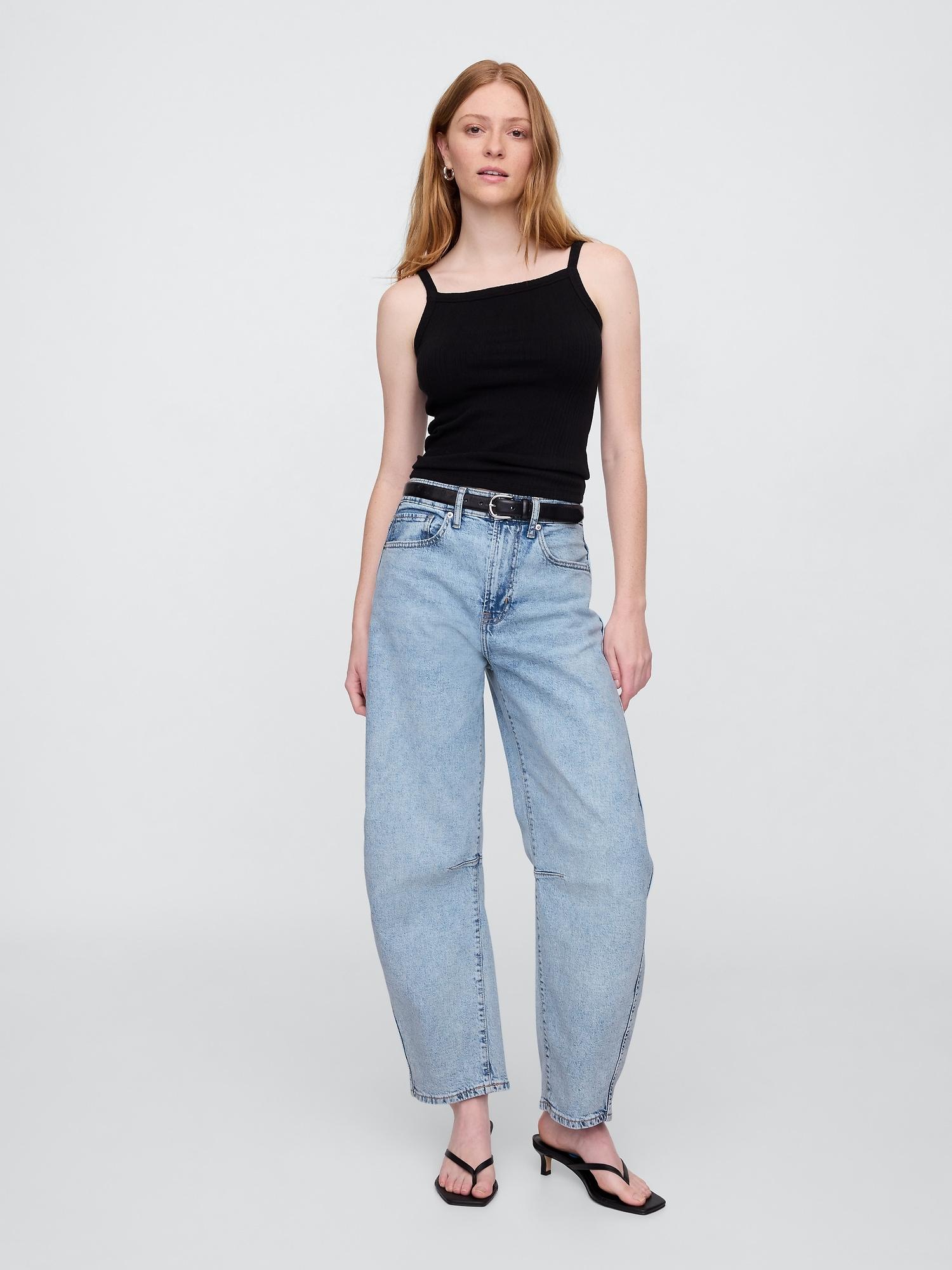 high rise barrel jeans