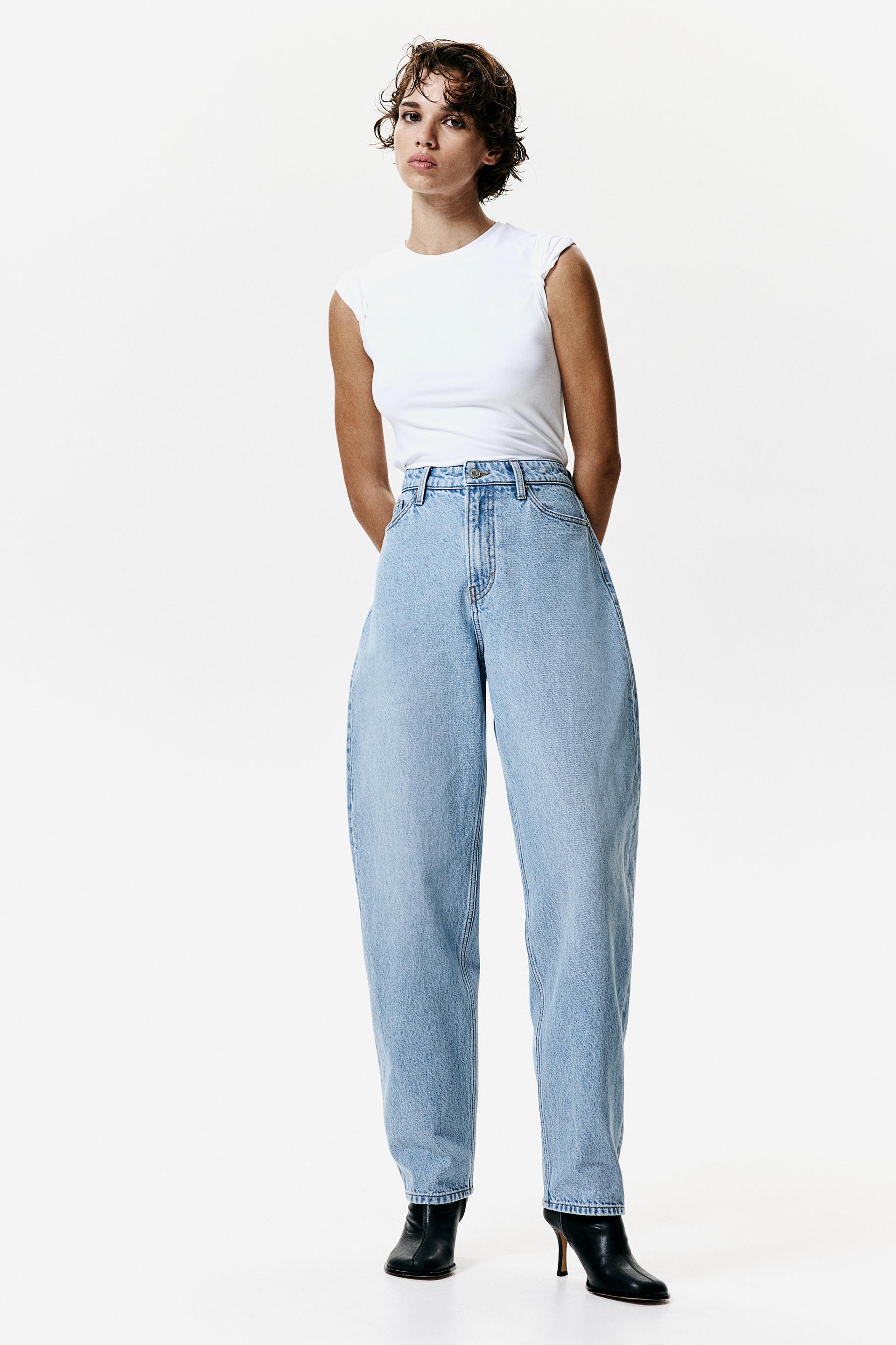 high rise barrel leg jeans