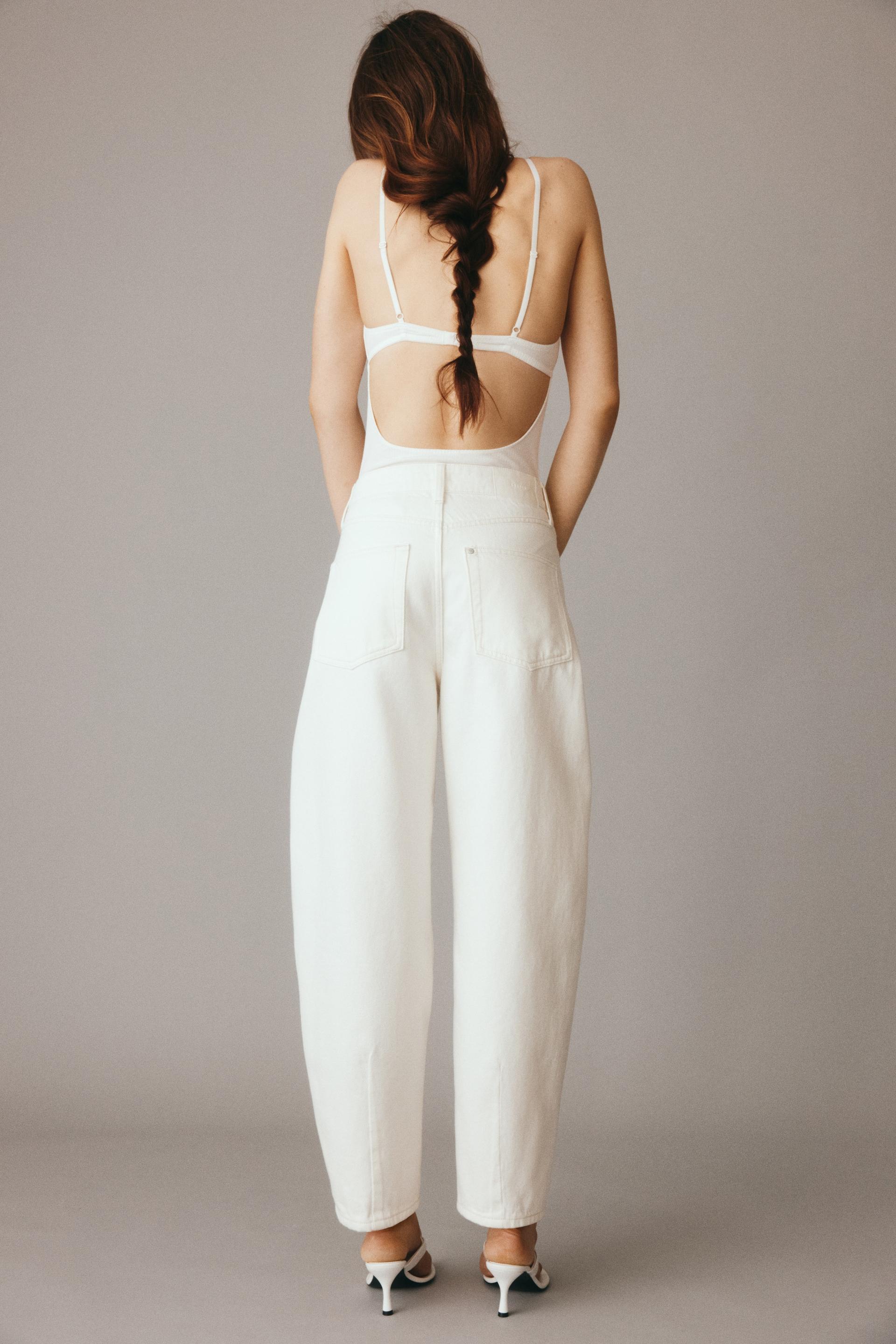 high rise barrel leg jeans