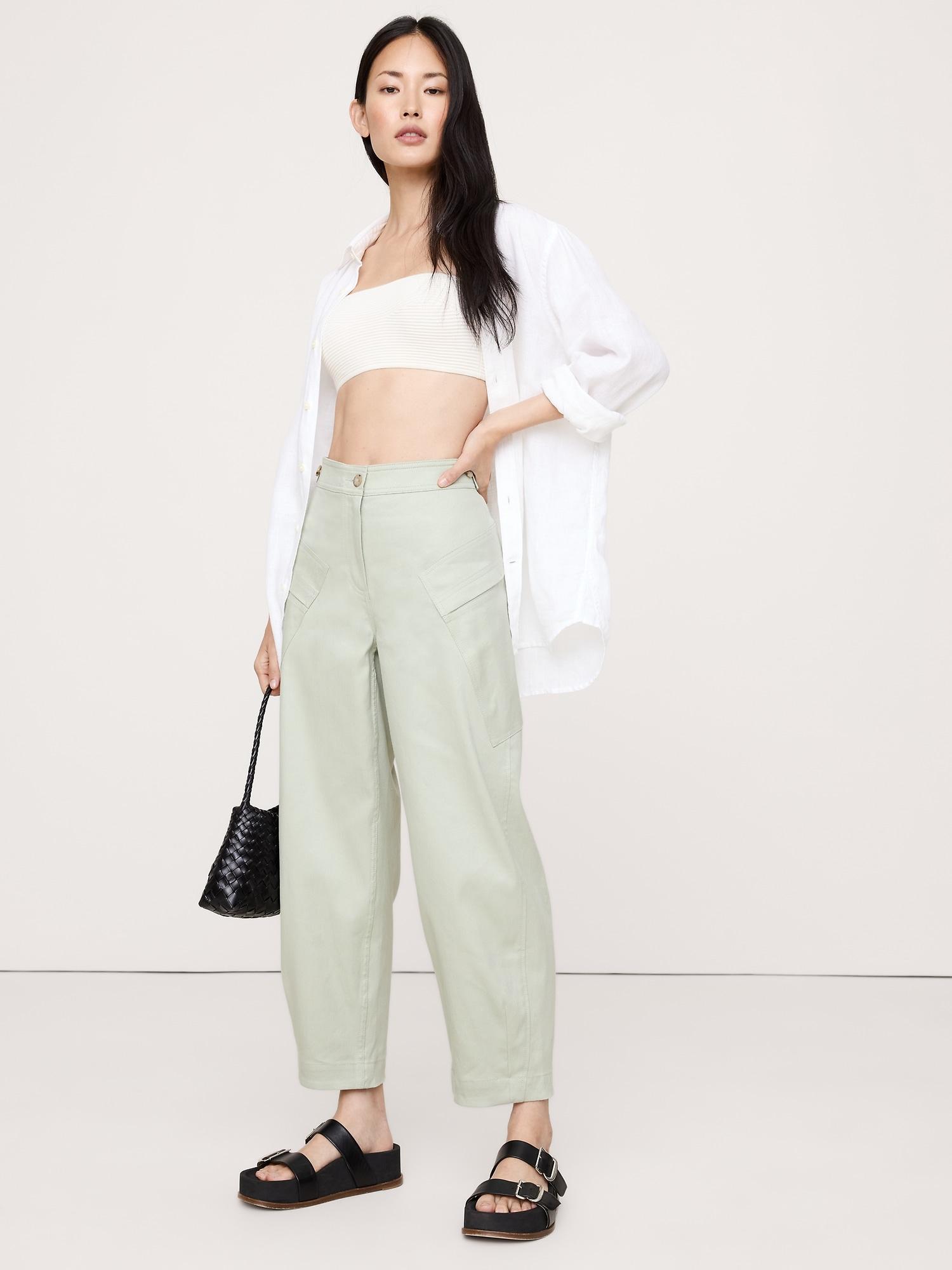 high-rise barrel linen-cotton utility pant
