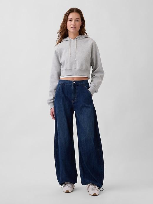 high rise cinch-hem horseshoe jeans