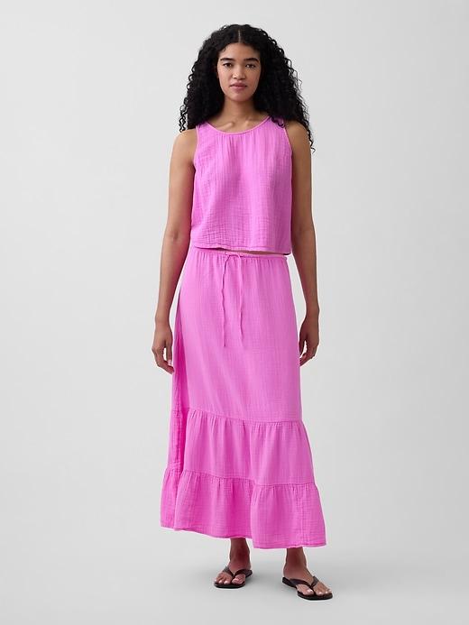 high rise cotton gauze easy tiered maxi skirt