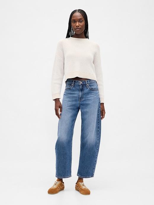 high rise crop barrel jeans