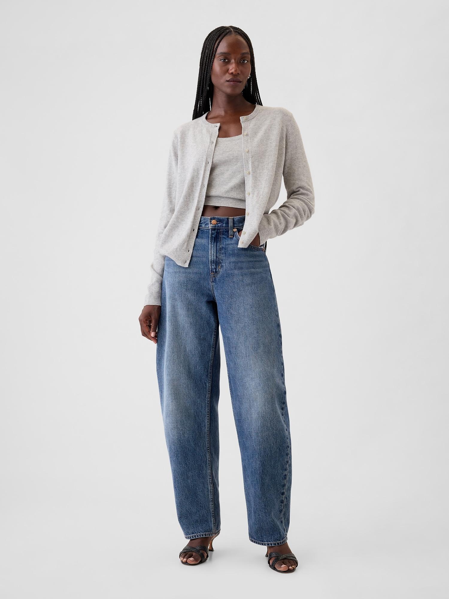 high rise crossover barrel jeans