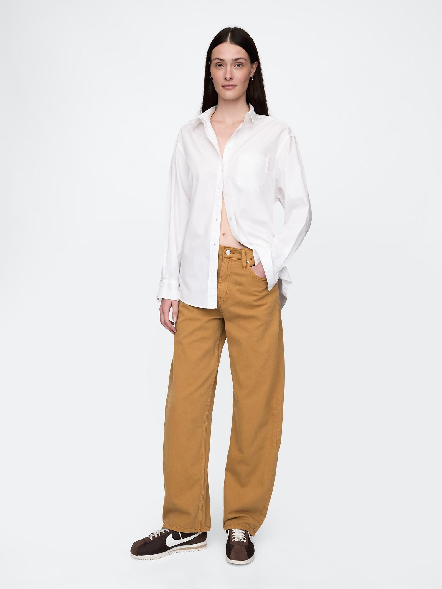 high rise crossover barrel jeans
