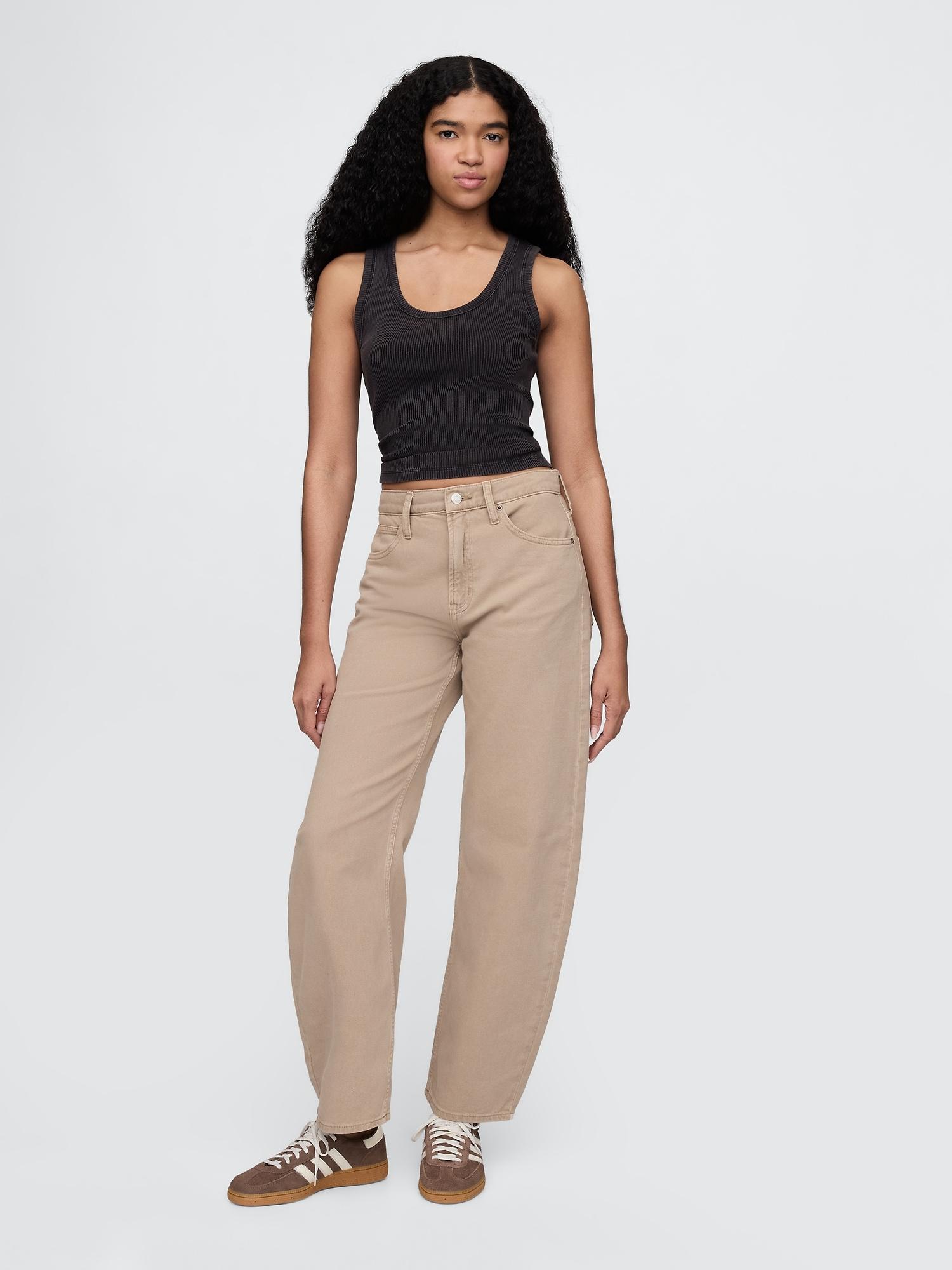 high rise crossover barrel jeans
