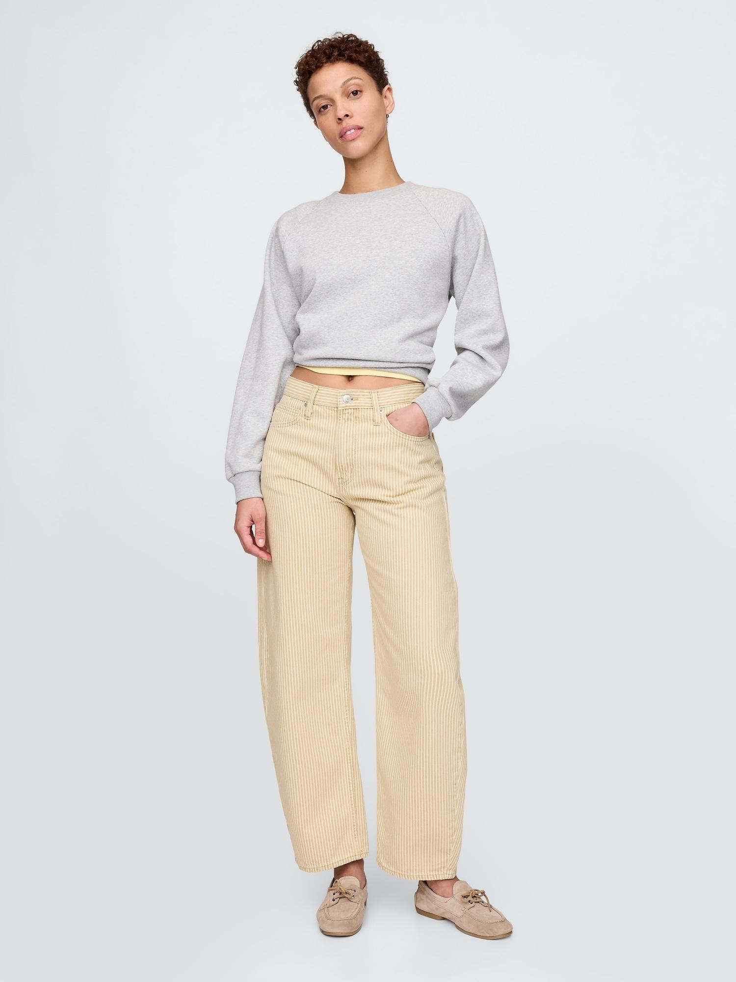 high rise crossover barrel jeans