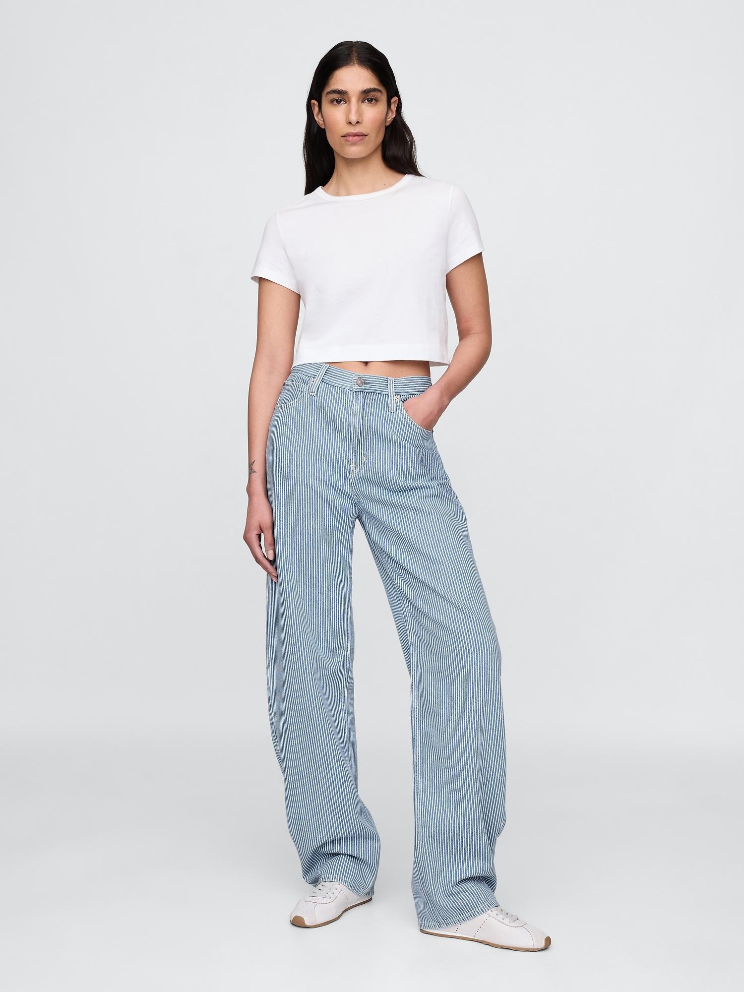 high rise crossover barrel jeans