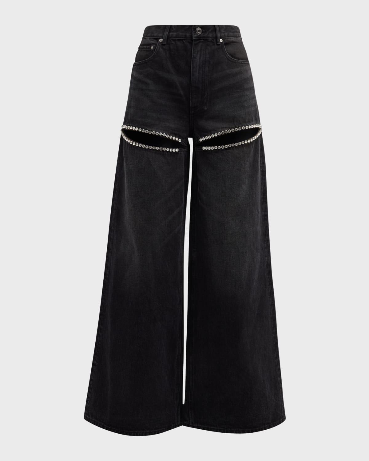 high-rise crystal slit wide-leg jeans