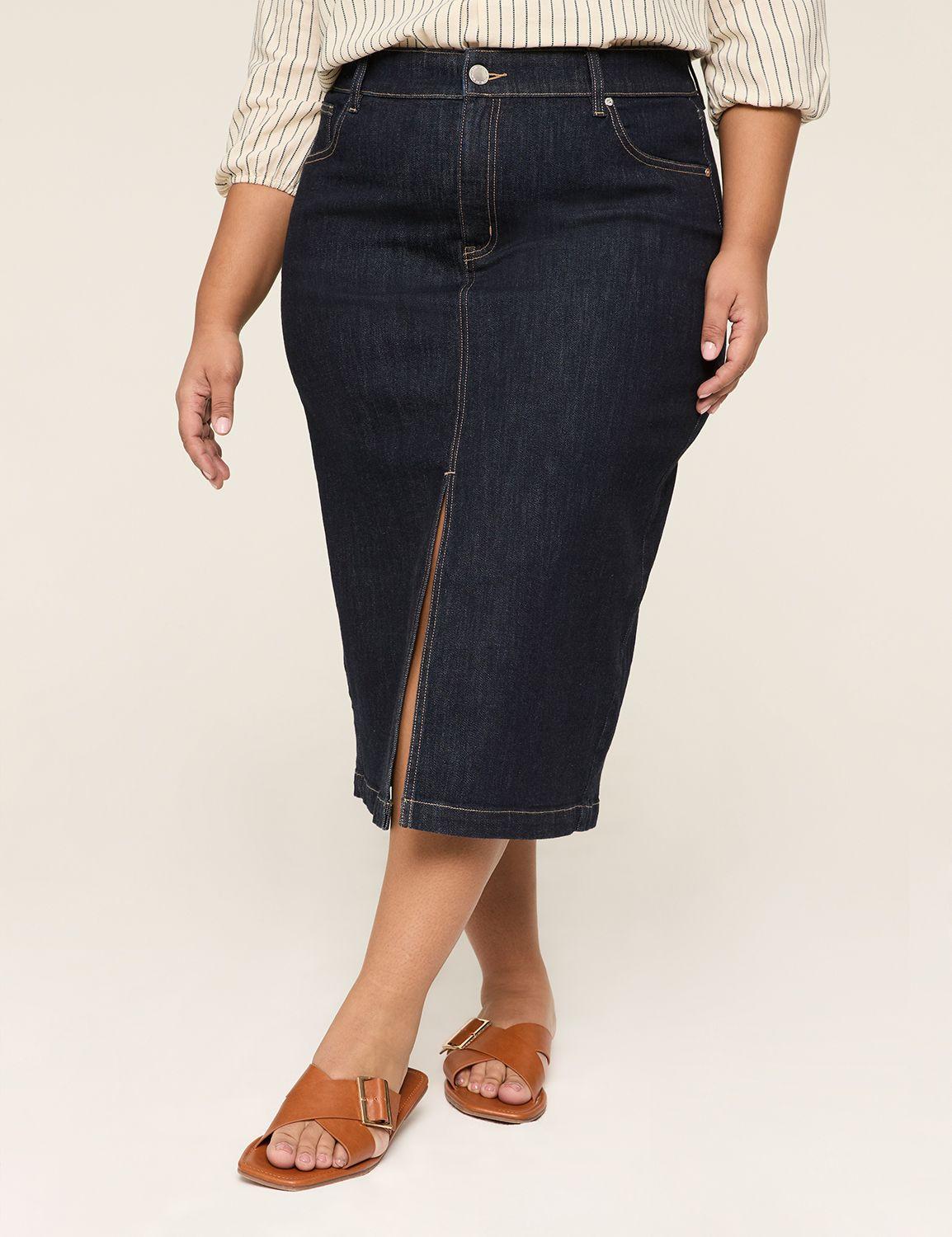 high-rise denim pencil skirt