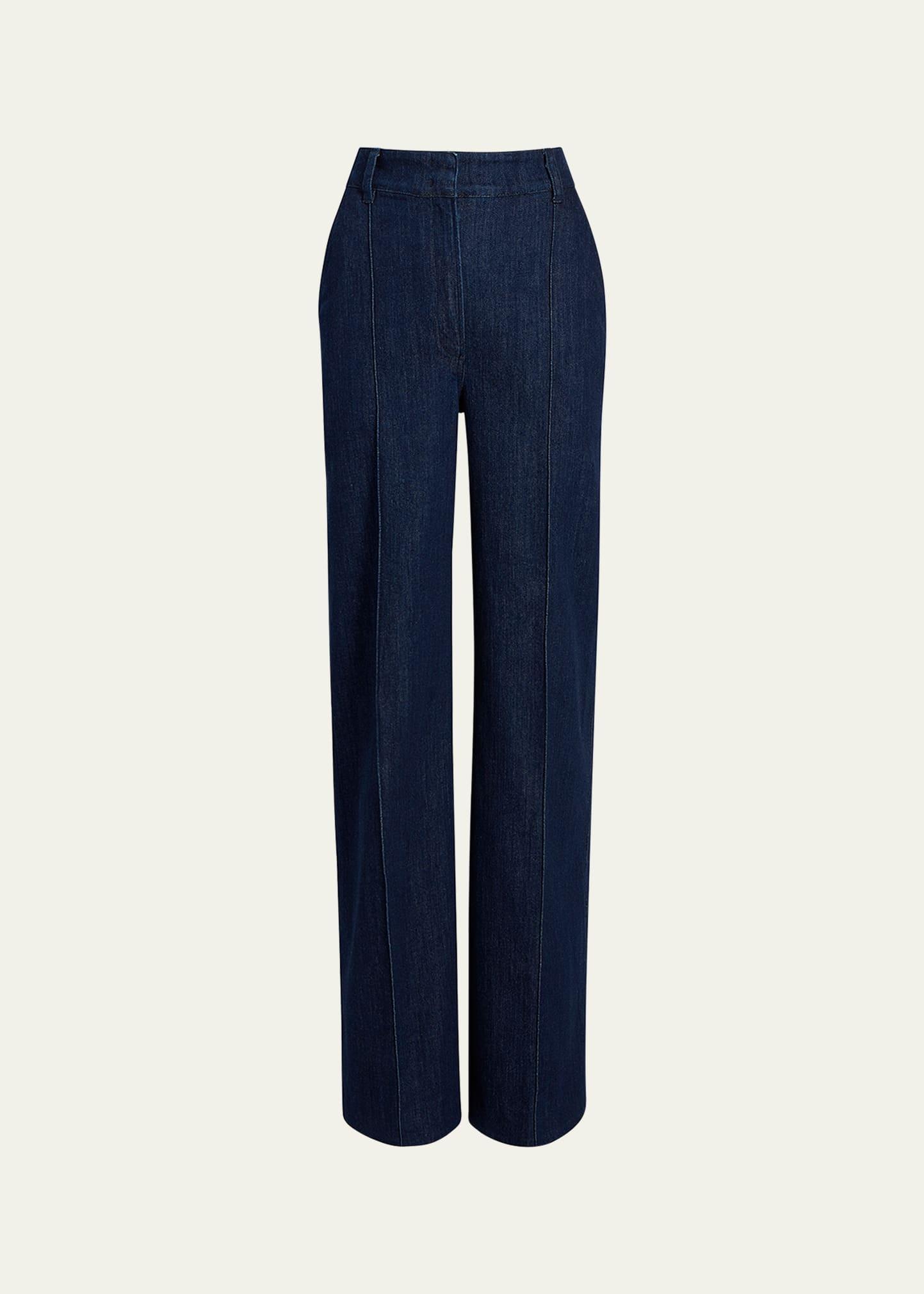 high rise denim trousers