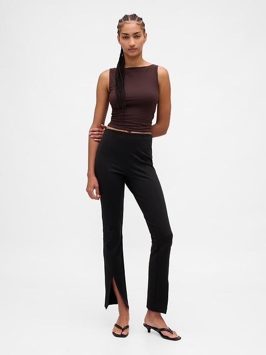 high rise double knit split-hem flare pants